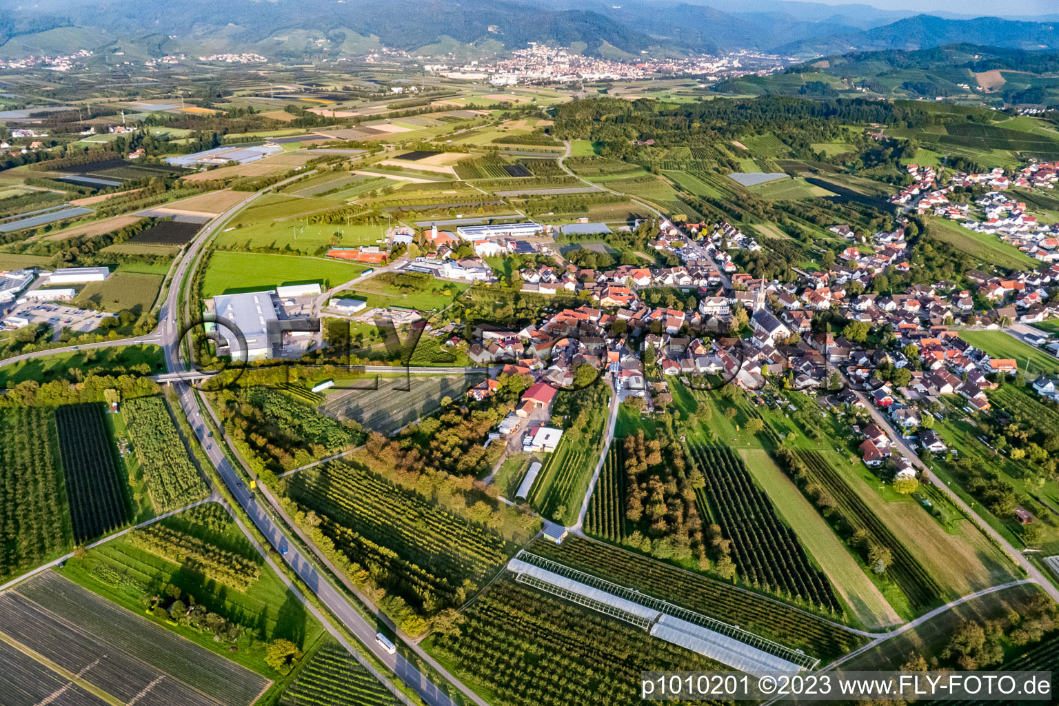 Vue aérienne de De l'ouest à le quartier Nußbach in Oberkirch dans le département Bade-Wurtemberg, Allemagne