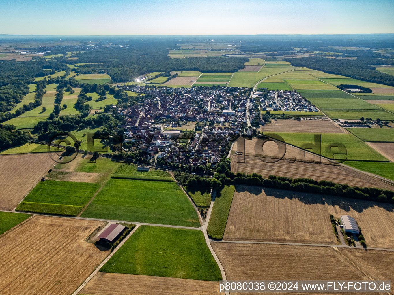 Steinweiler dans le département Rhénanie-Palatinat, Allemagne depuis l'avion