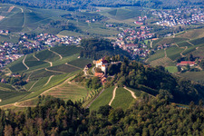 Vue aérienne de Domaine viticole Markgraf von Baden au château de Staufenberg à le quartier Heimbach in Durbach dans le département Bade-Wurtemberg, Allemagne