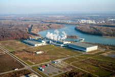 Vue aérienne de Usine de papier de palme dans la zone industrielle d'Oberwald à Wörth am Rhein dans le département Rhénanie-Palatinat, Allemagne