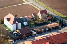 Vue aérienne de Zone commerciale à la gare à le quartier Schaidt in Wörth am Rhein dans le département Rhénanie-Palatinat, Allemagne