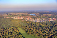 Vue aérienne de Hintergraben et Dörniggraben bordent une clairière dans le Bienwald à Kandel dans le département Rhénanie-Palatinat, Allemagne