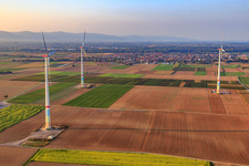 Vue aérienne de Parc éolien à le quartier Offenbach in Offenbach an der Queich dans le département Rhénanie-Palatinat, Allemagne