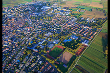 Vue aérienne de Gymnase du centre scolaire Alfred Grosser, terrains de sport du SpVgg 1920 Bad Bergzabern eV et Rebmeerbad Bad Bergzabern à Bad Bergzabern dans le département Rhénanie-Palatinat, Allemagne