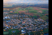 Vue aérienne de Centre-ville vu de l'ouest avec la maison de retraite Haus Rheinaue à Gernsheim dans le département Hesse, Allemagne