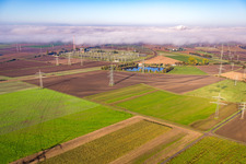 Vue aérienne de Amprion GmbH - sous-station à le quartier Rosengarten in Lampertheim dans le département Hesse, Allemagne