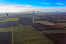 Parc éolien de Minfeld à Minfeld dans le département Rhénanie-Palatinat, Allemagne d'un drone