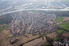 Vue aérienne de Vue des rues et des maisons des quartiers résidentiels à Altrip dans le département Rhénanie-Palatinat, Allemagne