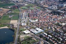 Vue aérienne de Agrandissement du contournement le long du périphérique berlinois à Bensheim dans le département Hesse, Allemagne