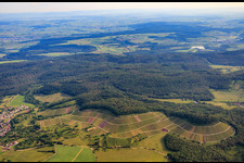 Vue aérienne de Paysage viticole "Wilder Fritz" sur le Diefenbacher Mettenberg et le sentier des amandiers en fleurs Diefenbach à le quartier Diefenbach in Sternenfels dans le département Bade-Wurtemberg, Allemagne