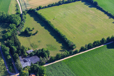 Vue d'oiseau de Paddock de Trakehner-Friedrich à Minfeld dans le département Rhénanie-Palatinat, Allemagne
