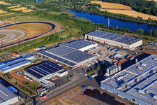 Vue aérienne de Zone industrielle d'Oberwald avec WAS Logistics, Com Transporte GmbH et NUSS Group à Wörth am Rhein dans le département Rhénanie-Palatinat, Allemagne