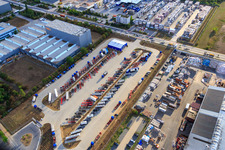 Vue aérienne de Zone industrielle Im Langgewan, société de transport Kube & Kubenz et Hempt GmbH à Worms dans le département Rhénanie-Palatinat, Allemagne