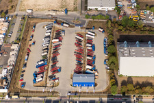 Vue aérienne de Centre logistique sur le terrain de la compagnie maritime Kube & Kubenz dans la zone industrielle d'Im Langgewann à Worms dans le département Rhénanie-Palatinat, Allemagne