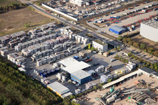 Vue d'oiseau de Zone industrielle Im Langgewan, société de transport Kube & Kubenz à Worms dans le département Rhénanie-Palatinat, Allemagne