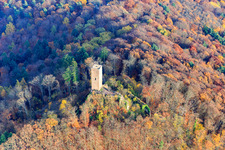 Vue aérienne de Ruines du château de Scharfenberg à Leinsweiler dans le département Rhénanie-Palatinat, Allemagne