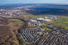 Vue aérienne de Du sud-ouest à le quartier Forchheim in Rheinstetten dans le département Bade-Wurtemberg, Allemagne