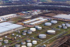 Vue aérienne de Zone industrielle à l'aéroport, centre logistique DHL à Speyer dans le département Rhénanie-Palatinat, Allemagne