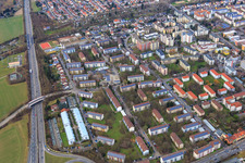 Vue aérienne de Quartier du Woogbach avec Heinrich-Heine-Straße à Speyer dans le département Rhénanie-Palatinat, Allemagne
