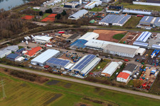 Vue aérienne de Zone industrielle à den Birkenwiesen avec BULLINGER Metallbau GmbH à le quartier Offenbach in Offenbach an der Queich dans le département Rhénanie-Palatinat, Allemagne