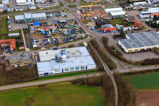 Vue aérienne de Zone industrielle In den Birkenwiesen avec Medardt MBM GmbH à le quartier Offenbach in Offenbach an der Queich dans le département Rhénanie-Palatinat, Allemagne