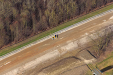 Vue aérienne de Chantier de renforcement du barrage du Rhin à le quartier Rußheim in Dettenheim dans le département Bade-Wurtemberg, Allemagne