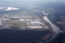 Vue aérienne de Zone industrielle d'Oberwald du nord-est à Wörth am Rhein dans le département Rhénanie-Palatinat, Allemagne