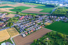 Vue aérienne de Quartier du nord à le quartier Rosengarten in Lampertheim dans le département Hesse, Allemagne