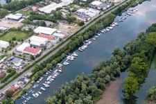 Vue aérienne de Amarrages pour bateaux de plaisance et amarrages pour bateaux au bord du Vieux Rhin de Lampertheim "KaiWest à Lampertheim dans le département Hesse, Allemagne