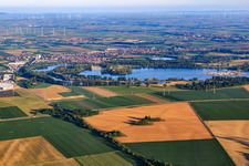 Vue aérienne de La ville derrière le lac d'argent vue de l'est à le quartier Roxheim in Bobenheim-Roxheim dans le département Rhénanie-Palatinat, Allemagne