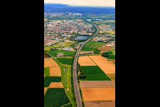 Vue aérienne de Tracé de l'A5 vers le sud à Bensheim dans le département Hesse, Allemagne