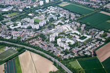 Vue aérienne de Ensemble taille haute sur le Ring de Londres à le quartier Pfingstweide in Ludwigshafen am Rhein dans le département Rhénanie-Palatinat, Allemagne