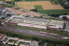 Vue aérienne de Quincaillerie BAUHAUS Heidelberg à le quartier Bahnstadt in Heidelberg dans le département Bade-Wurtemberg, Allemagne