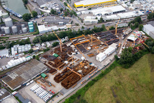 Vue aérienne de Locaux de l'entreprise Baustahl-Armierungsgesellschaft Mannheim mbH avec halls, bâtiments d'entreprise et installations de production à le quartier Rheinau in Mannheim dans le département Bade-Wurtemberg, Allemagne