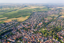 Vue aérienne de Vue des rues et des maisons des quartiers résidentiels à le quartier Nieder-Saulheim in Saulheim dans le département Rhénanie-Palatinat, Allemagne