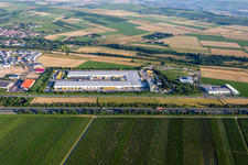 Vue aérienne de Complexe immobilier et terrain du centre logistique DHL à le quartier Nieder-Saulheim in Saulheim dans le département Rhénanie-Palatinat, Allemagne