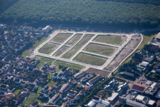 Vue aérienne de Nouvelle zone de développement Käthe-Kollwitz-Ring à le quartier Neudorf in Graben-Neudorf dans le département Bade-Wurtemberg, Allemagne