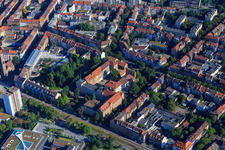 Vue aérienne de Quartier général de la police Karlsruhe à le quartier Oststadt in Karlsruhe dans le département Bade-Wurtemberg, Allemagne