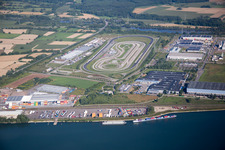 Vue aérienne de Zone industrielle d'Oberwald, port rhénan de Wörth à Wörth am Rhein dans le département Rhénanie-Palatinat, Allemagne