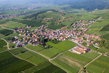 Vue aérienne de Champs agricoles et surfaces utilisables à Rorschwihr dans le département Haut-Rhin, France