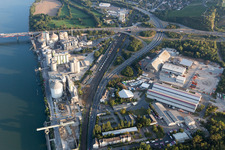 Vue aérienne de Ciment Heidelberg, autoroute A60, pont sur le Rhin à le quartier Weisenau in Mainz dans le département Rhénanie-Palatinat, Allemagne