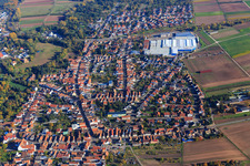 Vue aérienne de Wünschelstraße x Gustav-Ullrich-Straße en arrière-plan Kardex Remstar à Bellheim dans le département Rhénanie-Palatinat, Allemagne