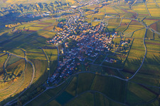 Vue aérienne de Village viticole au bord du Haardt aux couleurs d'automne vues de l'ouest à Birkweiler dans le département Rhénanie-Palatinat, Allemagne