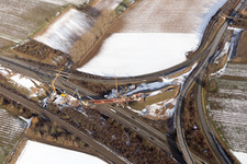 Vue oblique de Chantier du nouveau pont de la sortie A65 Landau Nord à le quartier Dammheim in Landau in der Pfalz dans le département Rhénanie-Palatinat, Allemagne