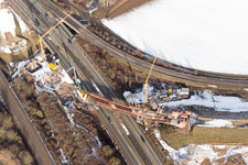 Vue aérienne de Chantier d'élargissement de la circulation à la sortie de l'autoroute A65 à le quartier Dammheim in Landau in der Pfalz dans le département Rhénanie-Palatinat, Allemagne