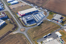 Vue aérienne de Zone industrielle dans la vallée de Spire avec ITK Engineering GmbH et Resinnovation GmbH à Rülzheim dans le département Rhénanie-Palatinat, Allemagne