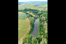 Vue aérienne de Étang de l'ASV Klares Wasser Inshein sur le Quodbach à Insheim dans le département Rhénanie-Palatinat, Allemagne