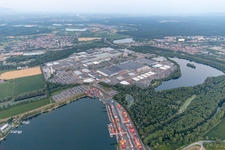 Vue aérienne de Daimler à le quartier Maximiliansau in Wörth am Rhein dans le département Rhénanie-Palatinat, Allemagne