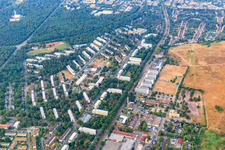 Vue aérienne de Développement résidentiel sur Erzbergerstraße, Rhode-Island-Allee et Tennesseeallee à le quartier Nordstadt in Karlsruhe dans le département Bade-Wurtemberg, Allemagne