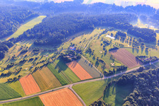 Vue aérienne de Parcours de golf du Golf and Country Club Haghof eV à le quartier Breitenfürst in Welzheim dans le département Bade-Wurtemberg, Allemagne